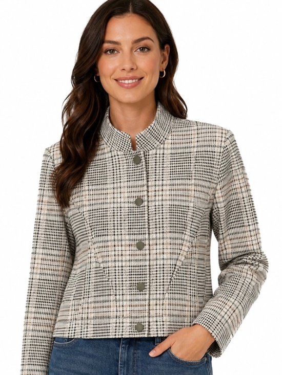 CAbi Jackets & Blazers - CAbi plaid, travel jacket with snap closure.